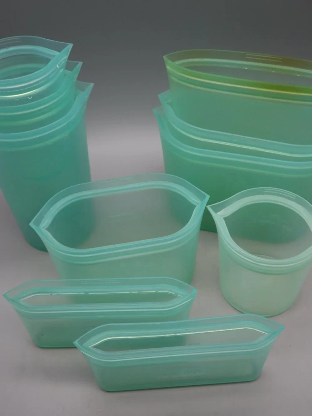 Zip Top 10 Piece Teal Blue Silicone Storage Containers Reusable Microwave Safe